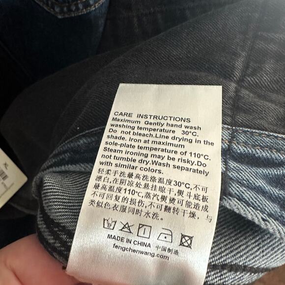 NEW Feng Chen Wang Men's Black Blue Stripe Denim Button Down Shirt Size XL - Picture 8 of 12